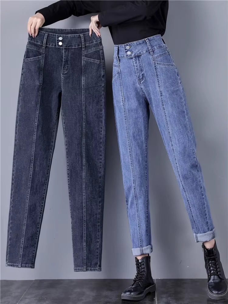 High-waist denim broek met rechte pijpen – Tess