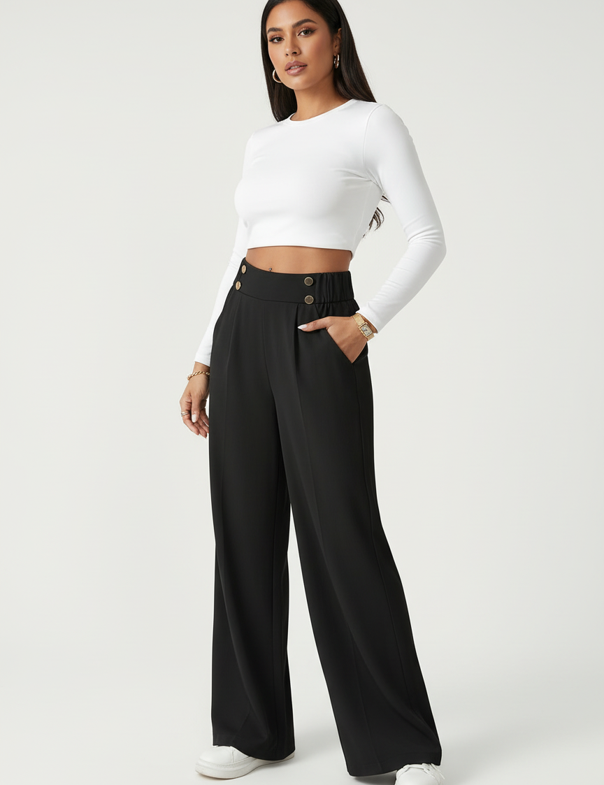 High-waisted women's trousers with button details – Margaux