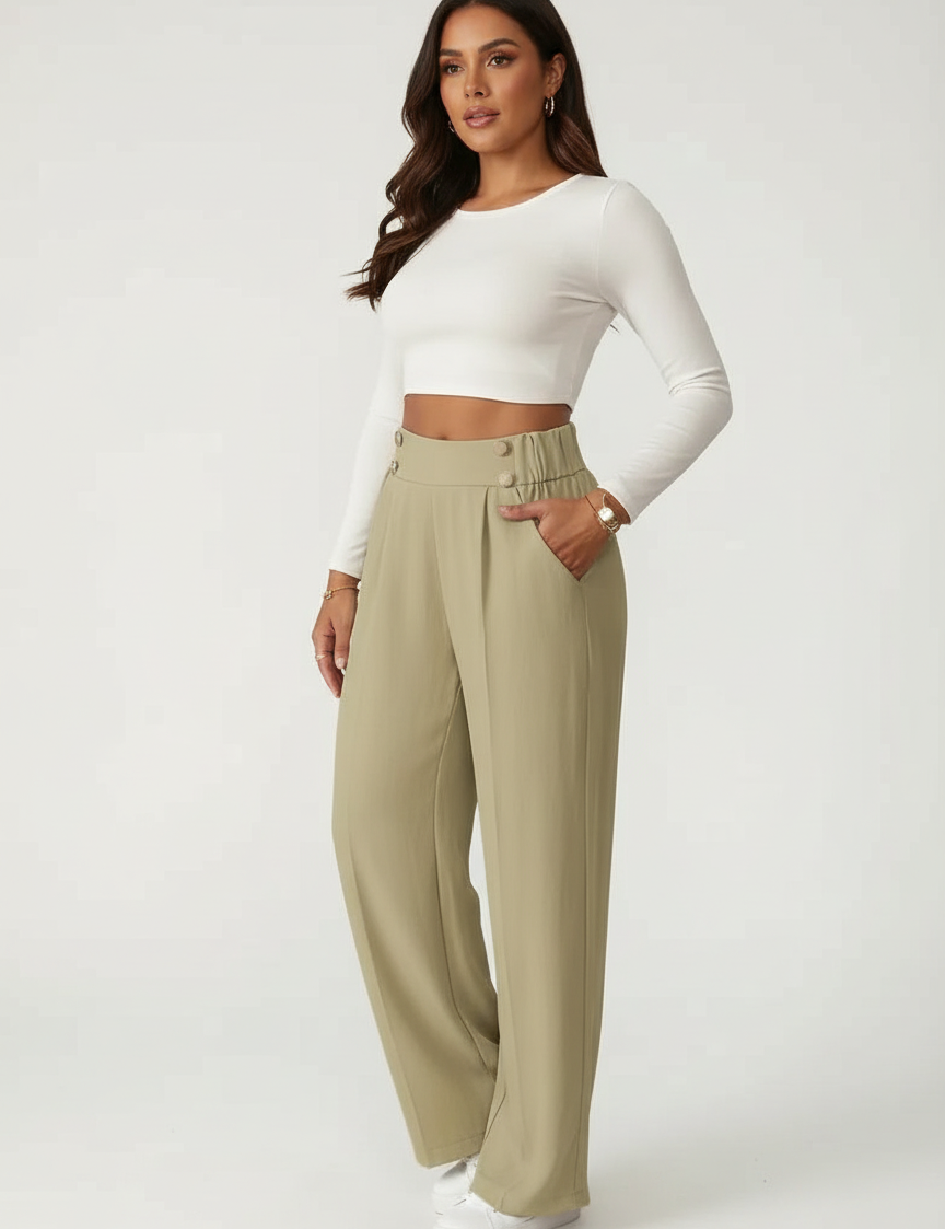 High-waisted women's trousers with button details – Margaux