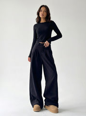 Hoge taille corduroy palazzo broek met knopen – Aurianne