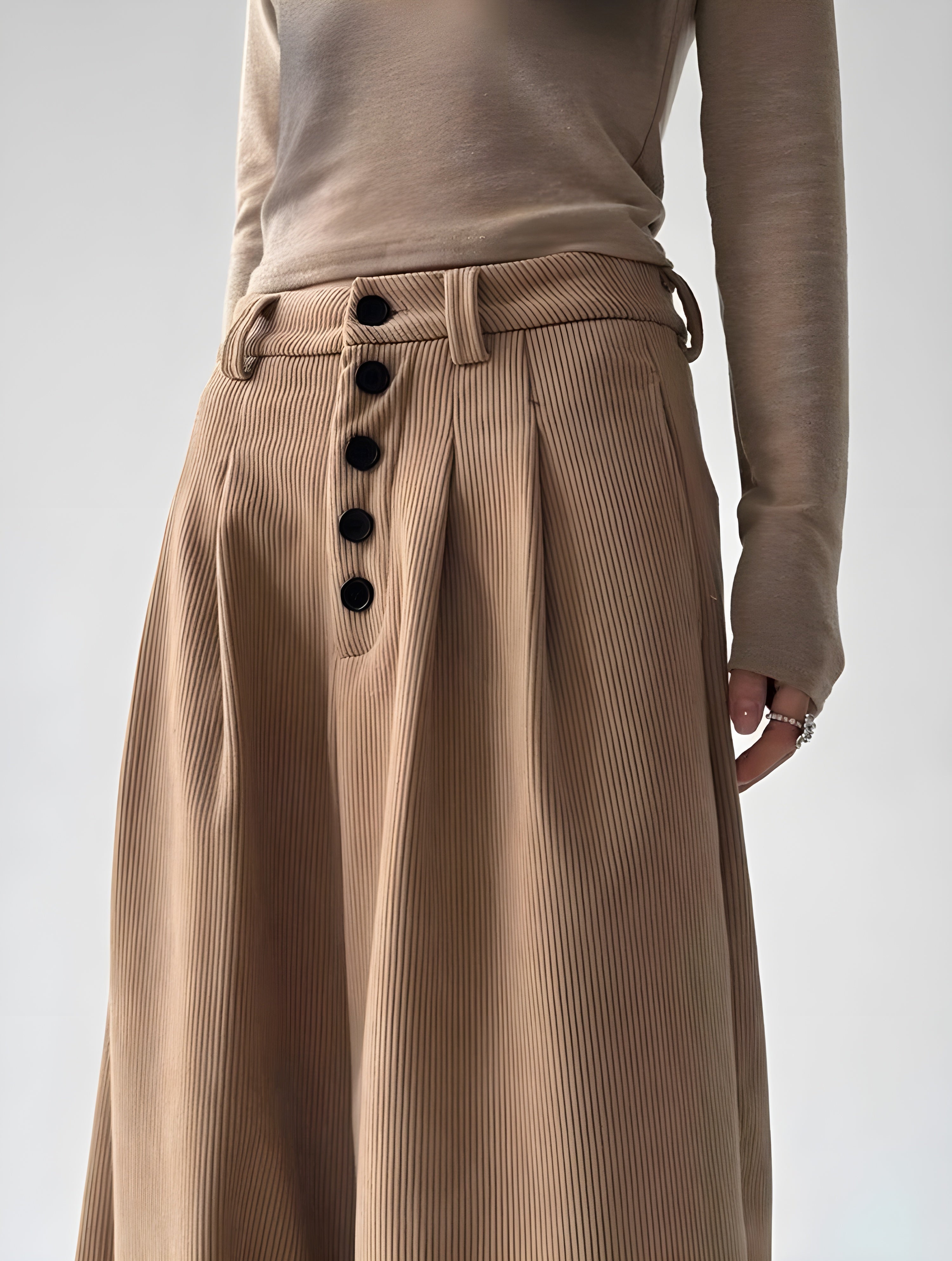 Hoge taille corduroy palazzo broek met knopen – Aurianne