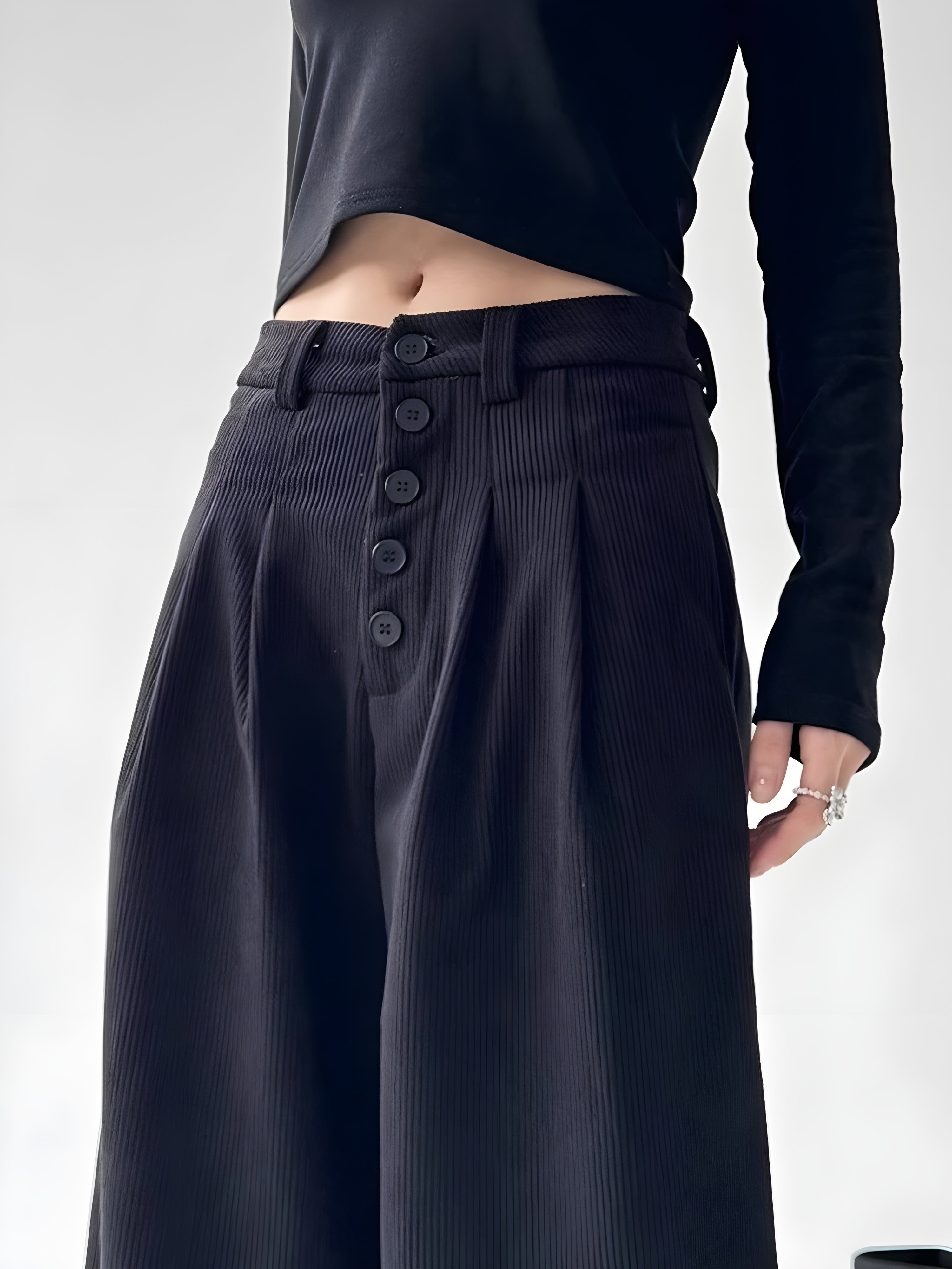 Hoge taille corduroy palazzo broek met knopen – Aurianne