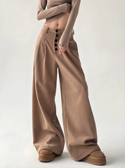 Hoge taille corduroy palazzo broek met knopen – Aurianne