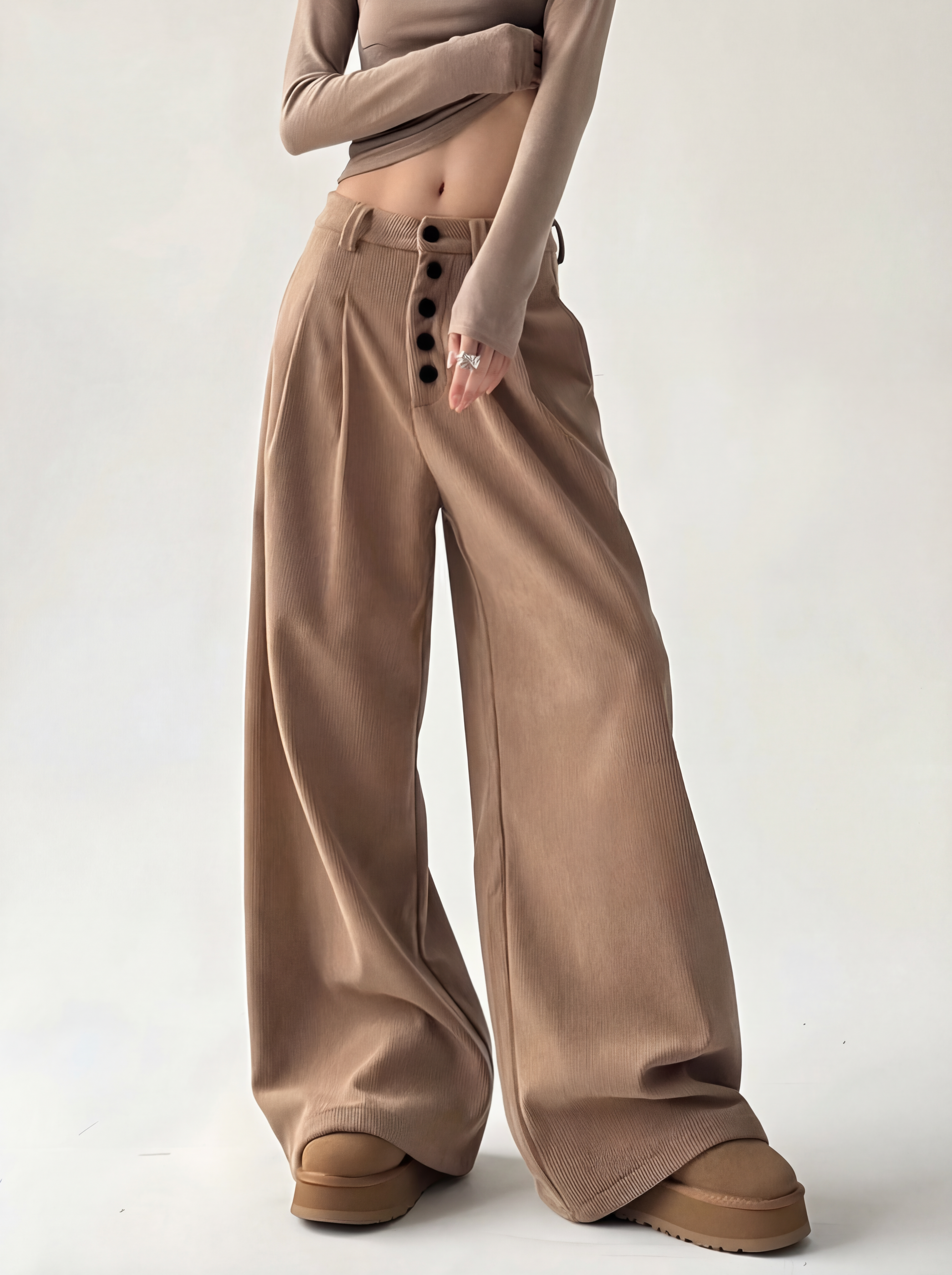 Hoge taille corduroy palazzo broek met knopen – Aurianne