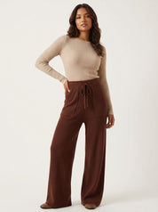 Hoge taille gebreide broek met wijde pijp – Eléonore