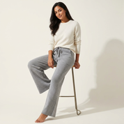 Hoge taille gebreide broek met wijde pijp – Eléonore
