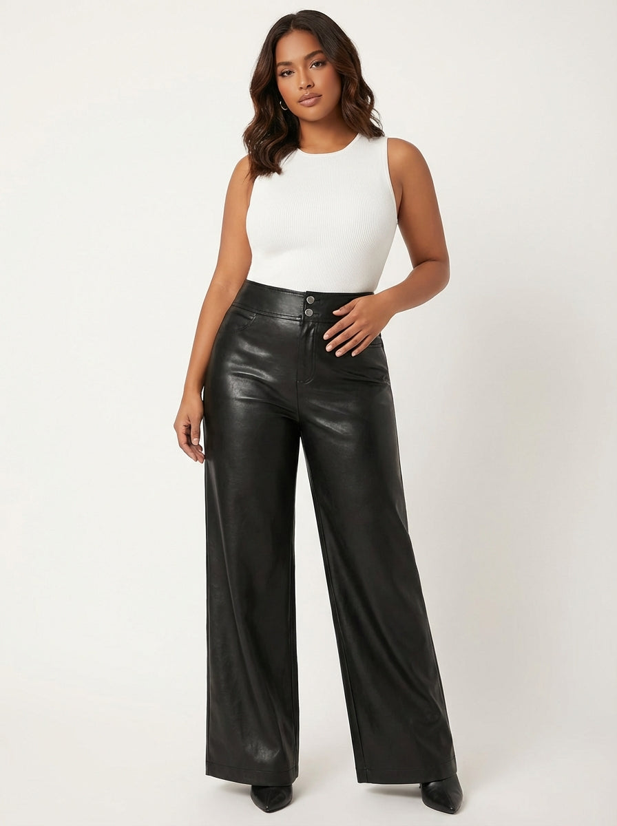 Hoge taille leren flared broek – Celestine