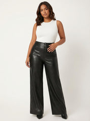 Hoge taille leren flared broek – Celestine