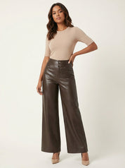 Hoge taille leren flared broek – Celestine