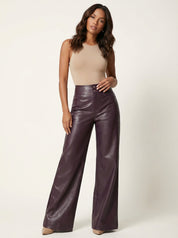 Hoge taille leren flared broek – Celestine