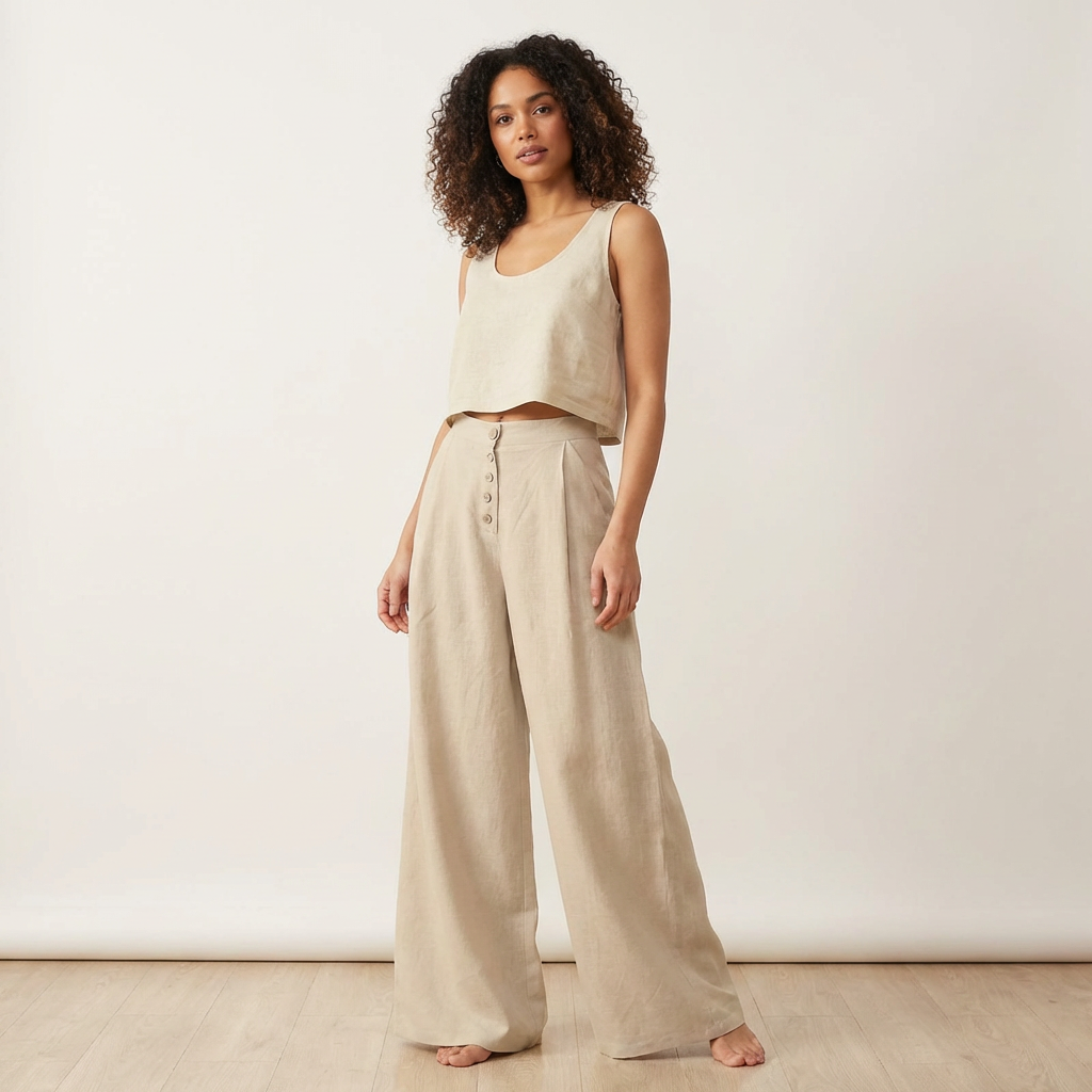 High-waisted palazzo trousers with button fastening – Solène