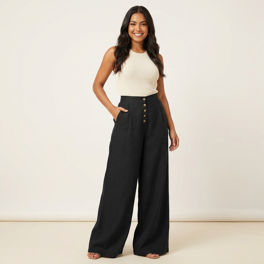 High-waisted palazzo trousers with button fastening – Solène