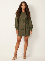 Jurk met pofmouwen en tailleceintuur - Olivia