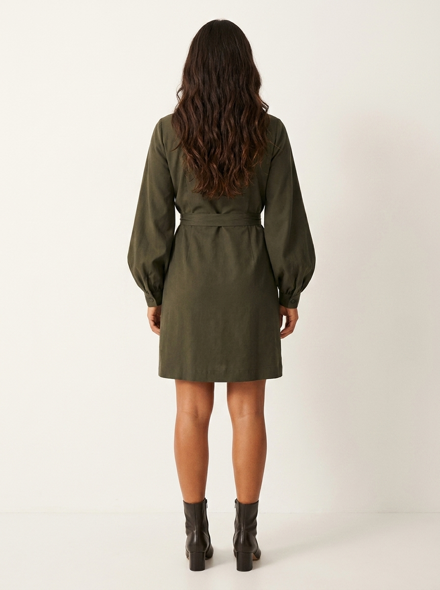 Jurk met pofmouwen en tailleceintuur - Olivia