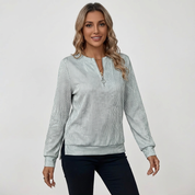 Kabelgebreide dames pullover met ritskraag en structuurbreisel