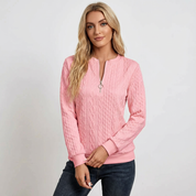 Kabelgebreide dames pullover met ritskraag en structuurbreisel