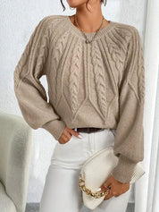 Kabelgebreide dames trui met volume mouwen – Merel