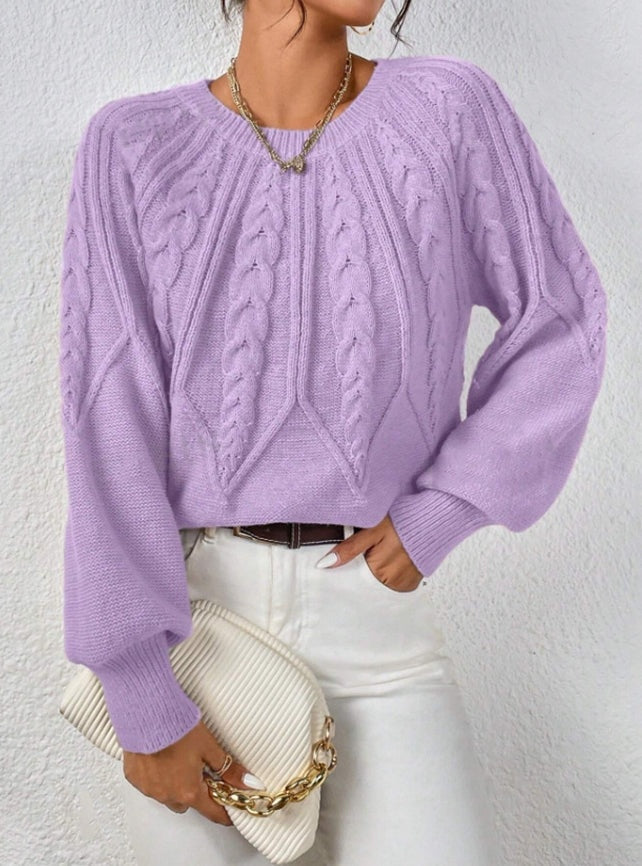 Kabelgebreide dames trui met volume mouwen – Merel