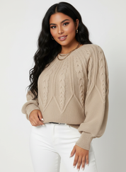 Kabelgebreide dames trui met volume mouwen – Merel