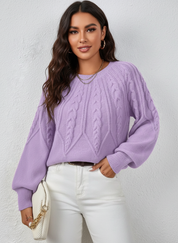 Kabelgebreide dames trui met volume mouwen – Merel