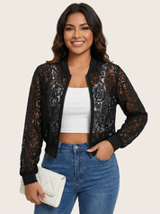 Kanten cropped bomberjack voor dames – Celina