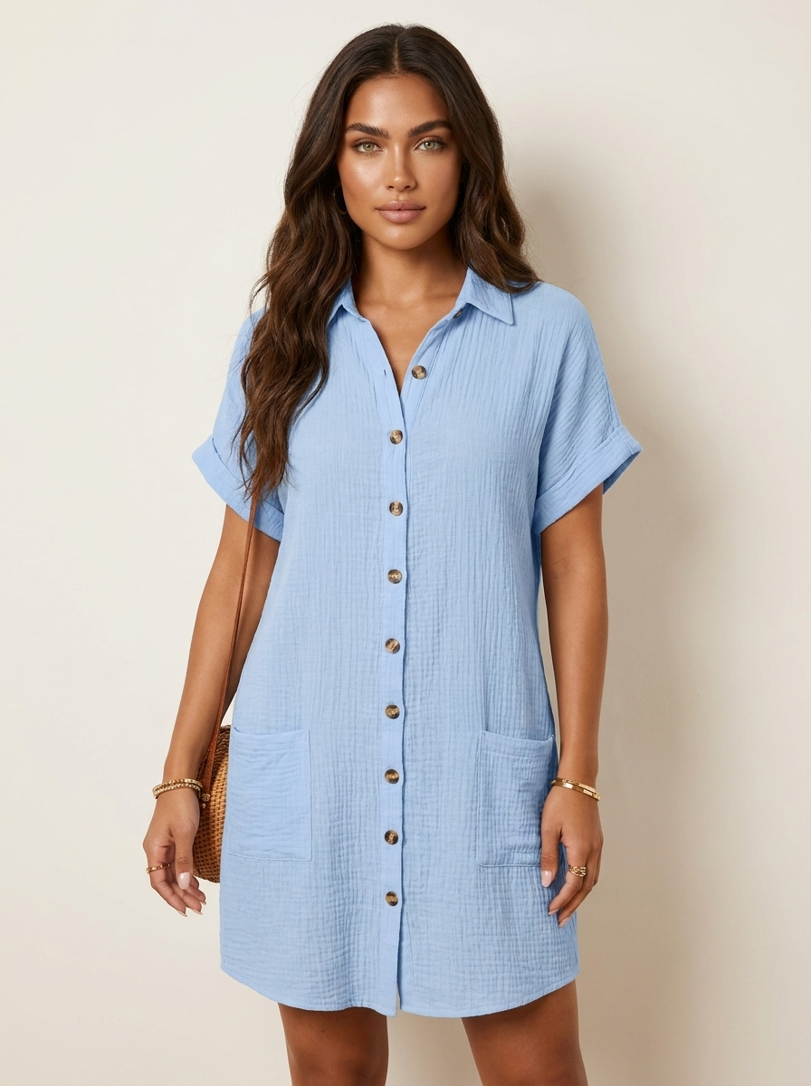 Katoenen blousejurk met knoopsluiting - Elise