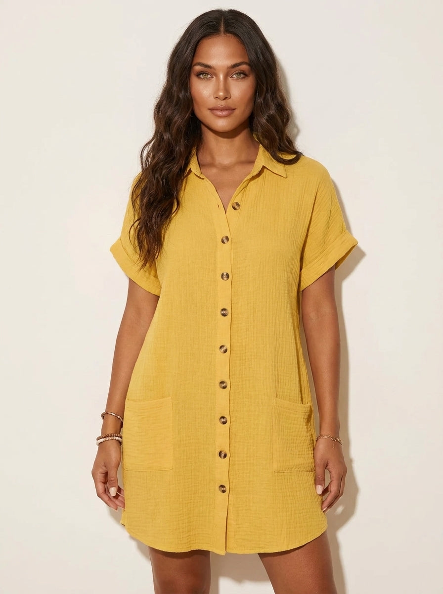 Katoenen blousejurk met knoopsluiting - Elise