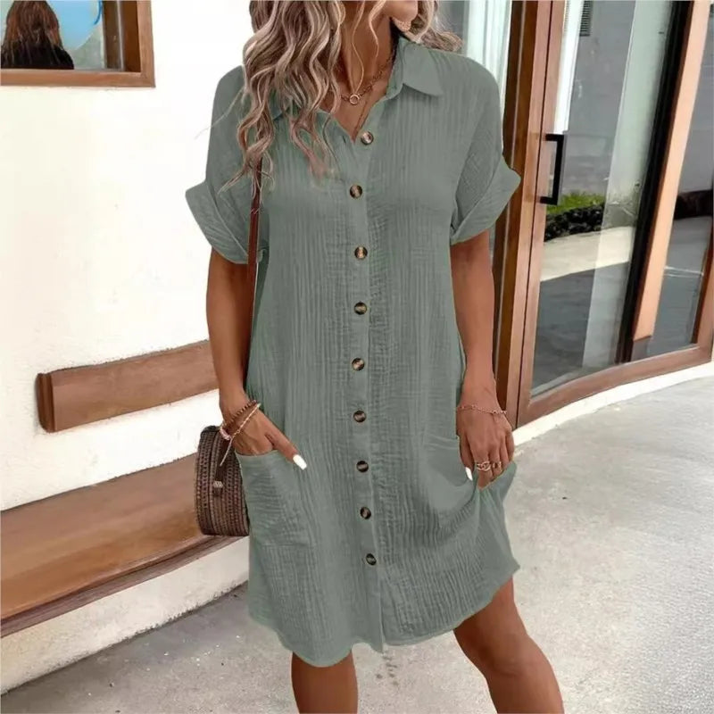 Katoenen blousejurk met knoopsluiting - Elise