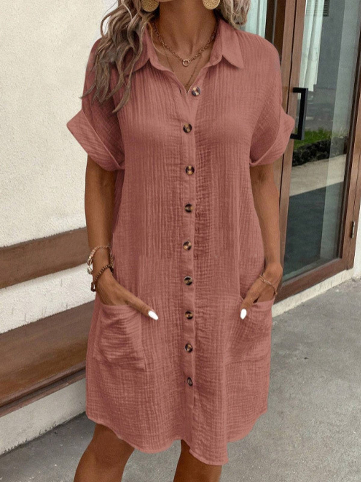 Katoenen blousejurk met knoopsluiting - Elise