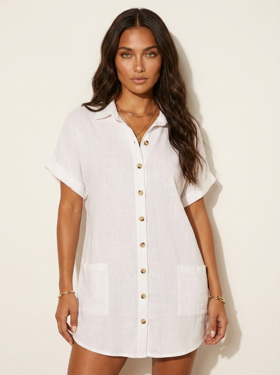 Katoenen blousejurk met knoopsluiting - Elise