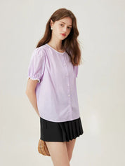 Katoenen blouse met pofmouwen en kanten afwerking – Violette