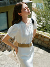 Katoenen blouse met pofmouwen en kanten afwerking – Violette