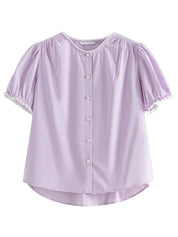 Katoenen blouse met pofmouwen en kanten afwerking – Violette