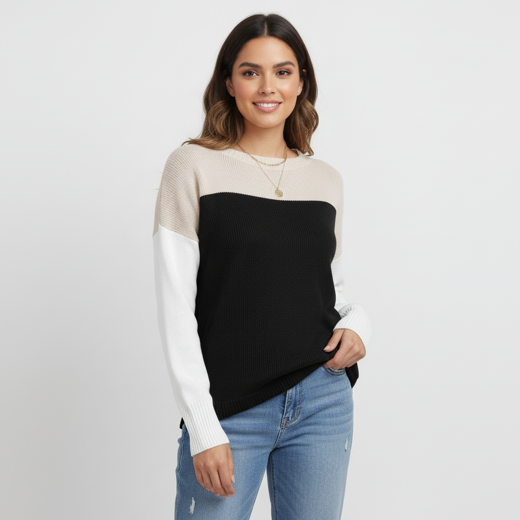 Kleurblok dames trui met lange mouwen – Rudy