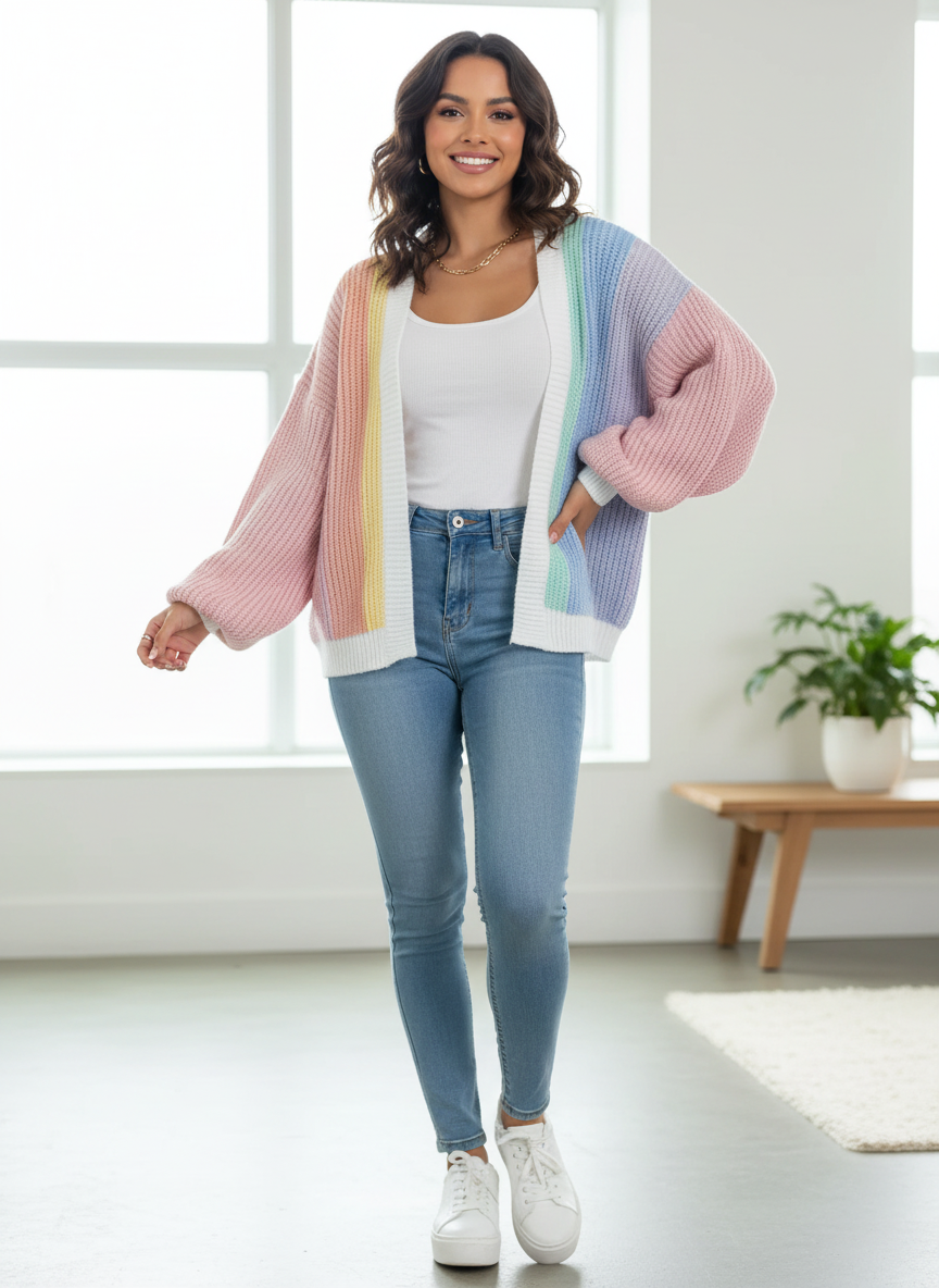 Kleurrijk dames vest met colourblock design – Mirelle