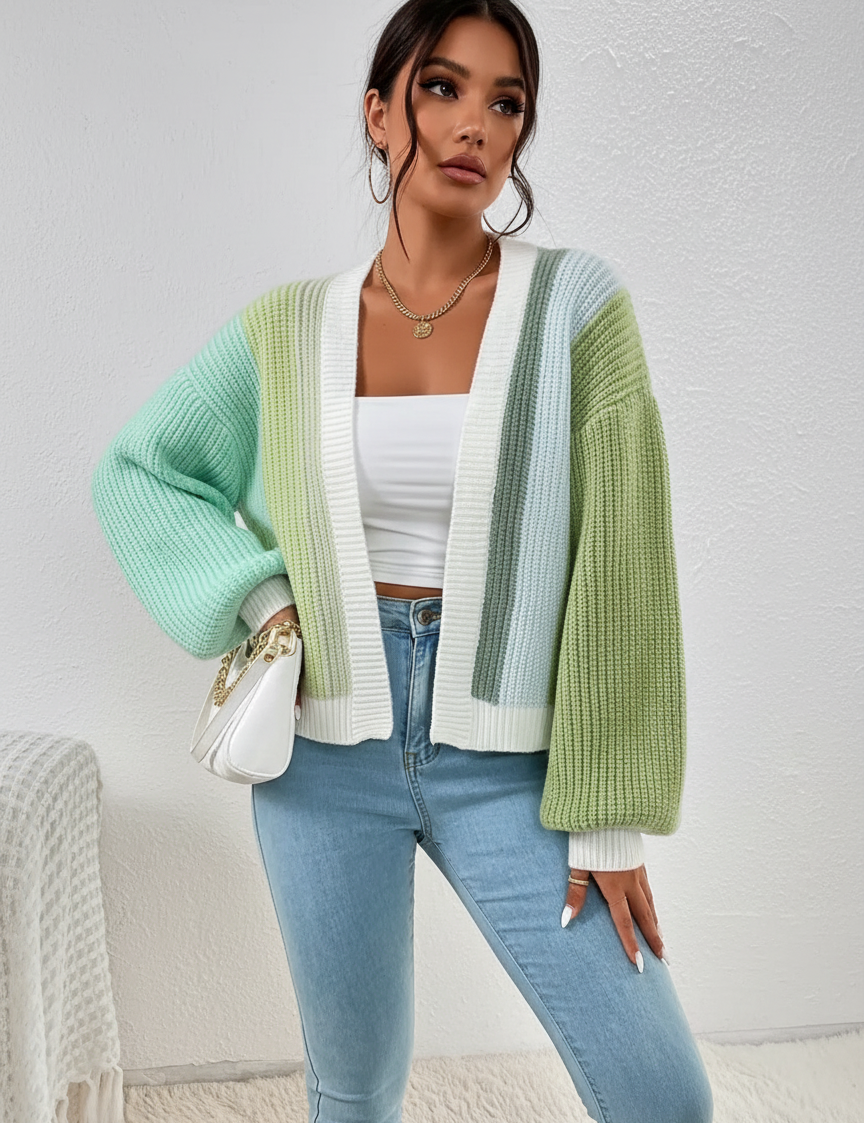 Colorful women's cardigan with colorblock design – Mirelle