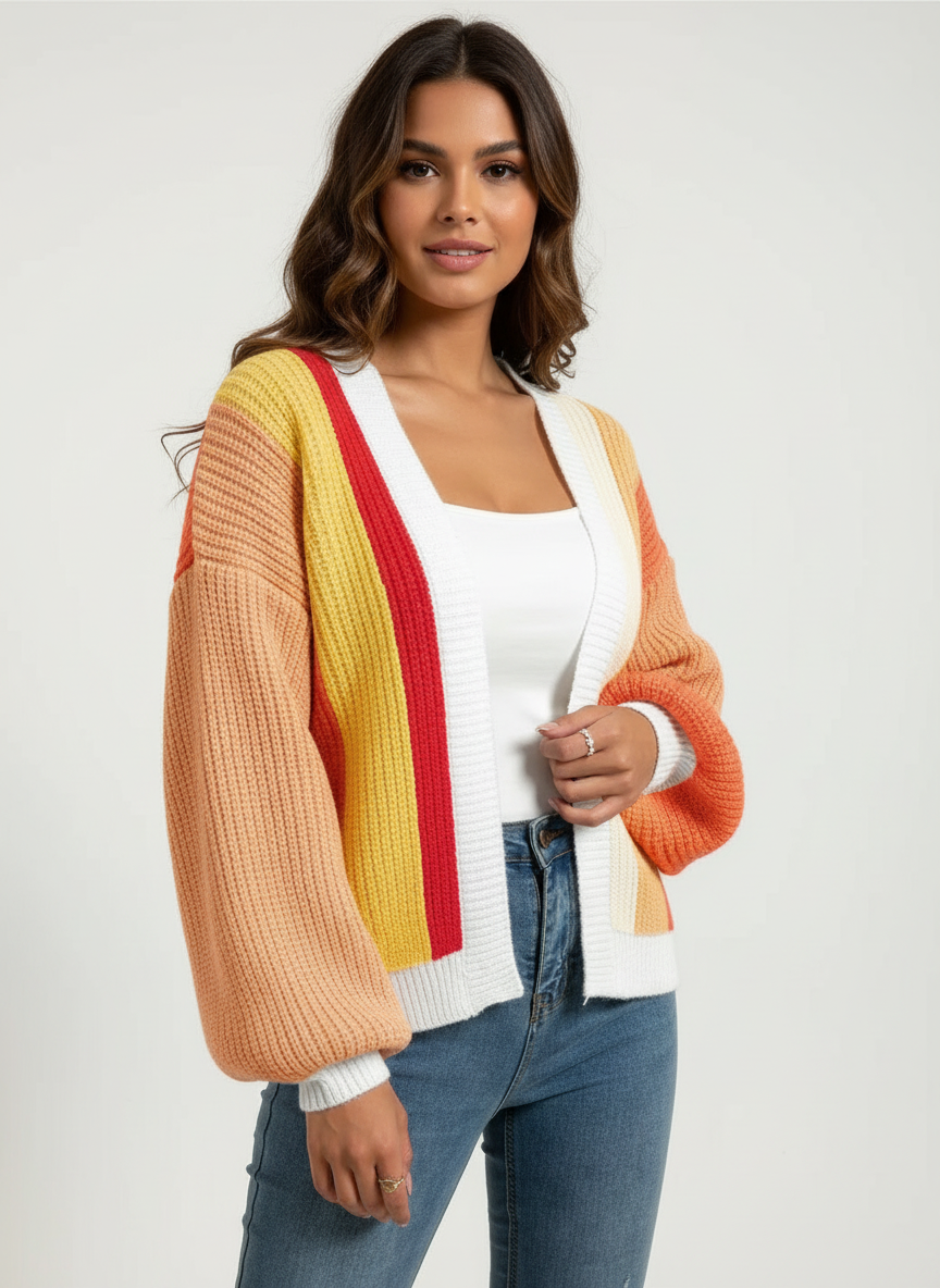 Kleurrijk dames vest met colourblock design – Mirelle