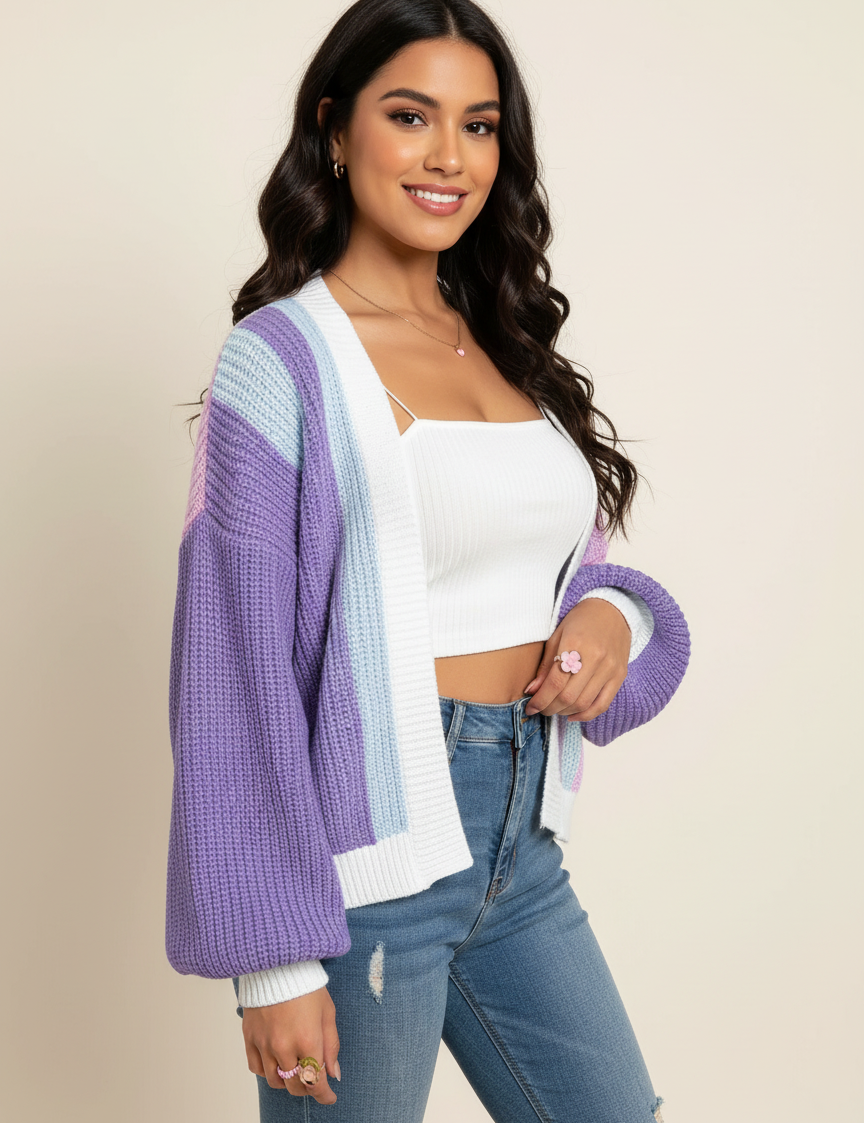 Colorful women's cardigan with colorblock design – Mirelle