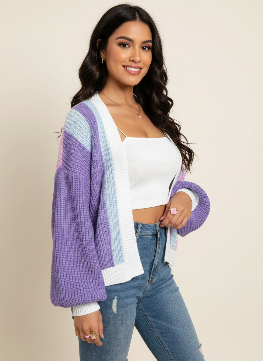 Kleurrijk dames vest met colourblock design – Mirelle