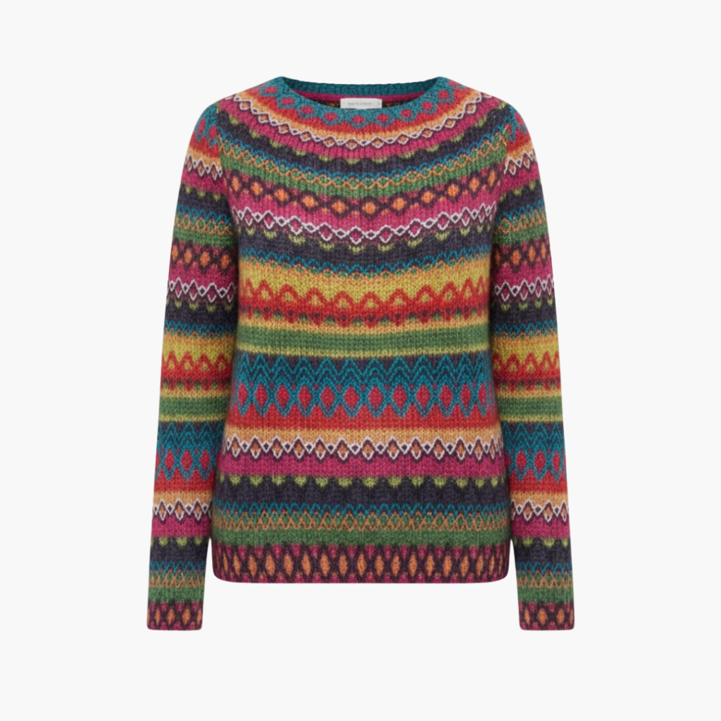 Kleurrijke gebreide trui met ronde hals