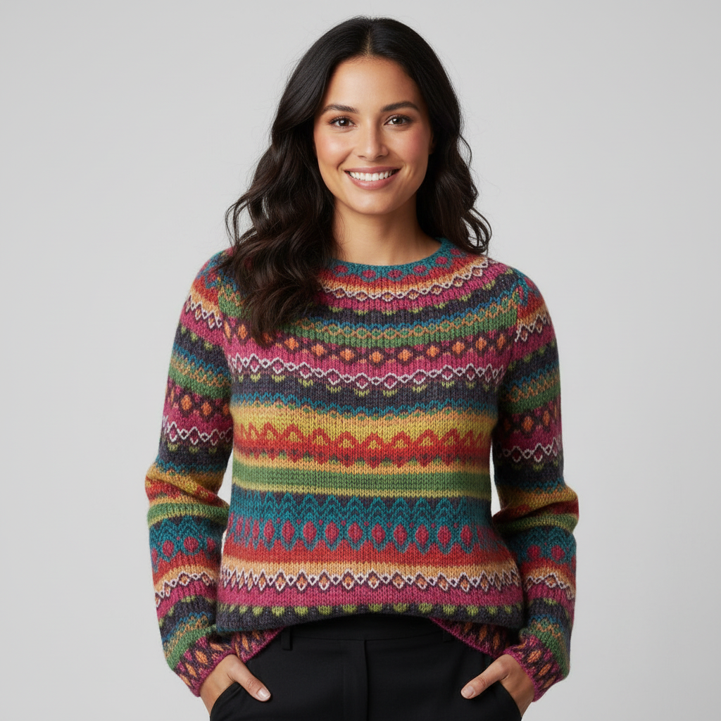 Kleurrijke gebreide trui met ronde hals