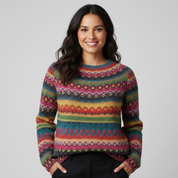 Kleurrijke gebreide trui met ronde hals
