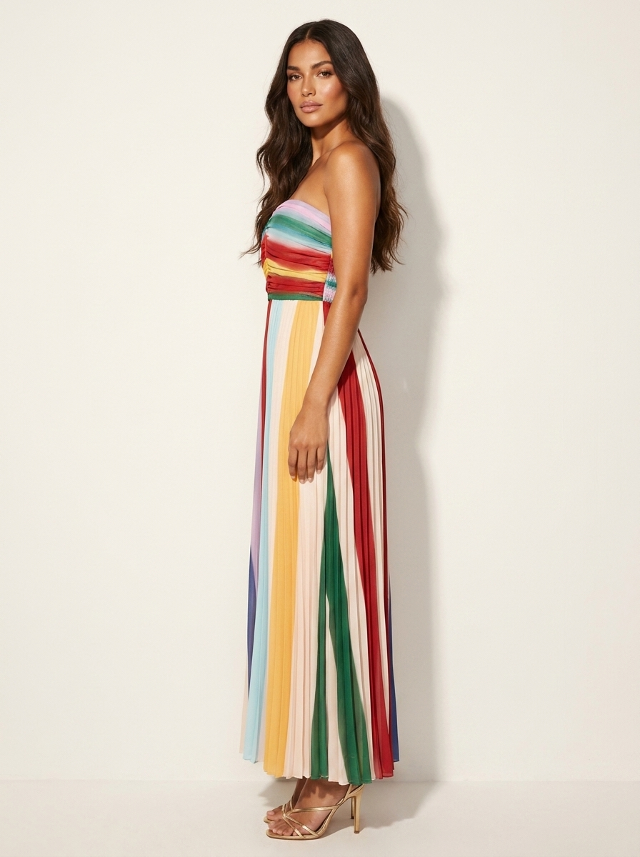 Kleurrijke plissé maxi jurk - Isabella