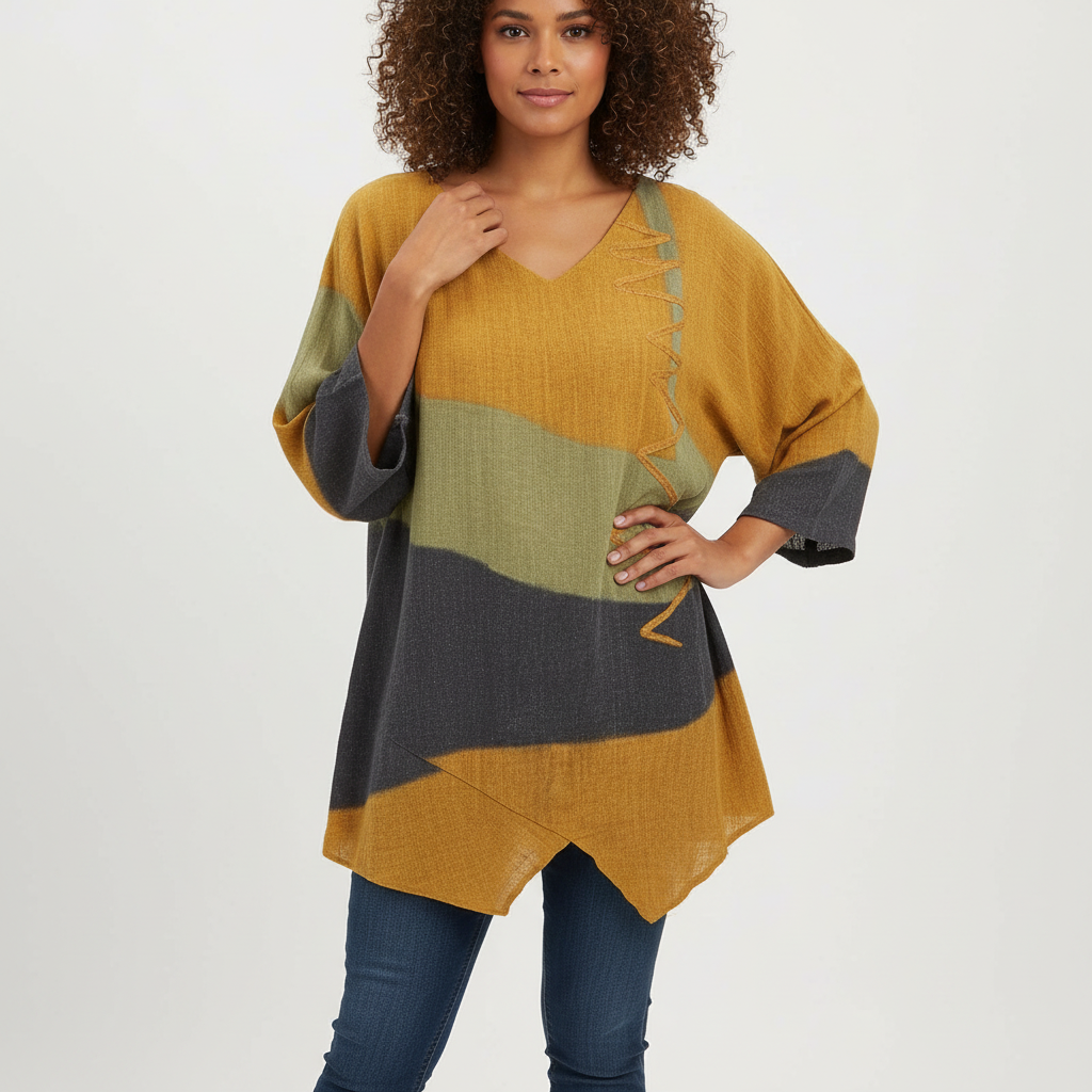 Kleurrijke dames tuniek met v-hals - Amara