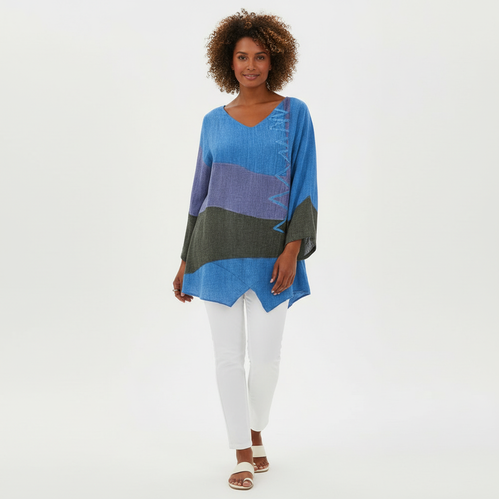 Kleurrijke dames tuniek met v-hals - Amara