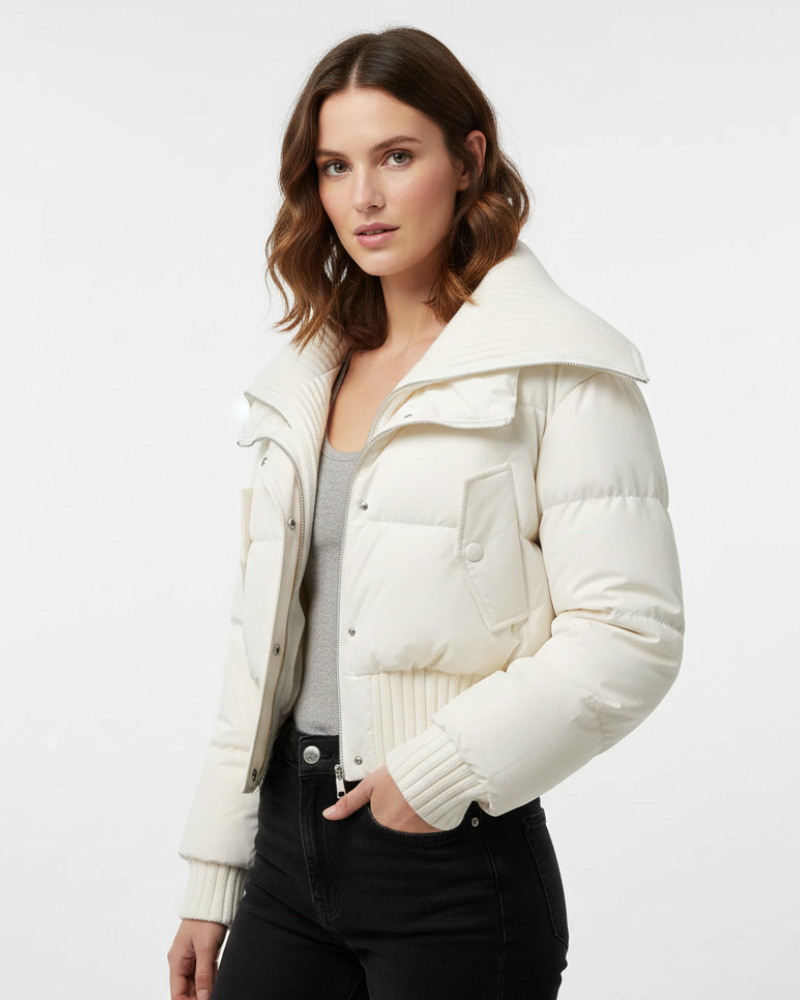 Korte gewatteerde dames pufferjas met brede kraag – Vivienne