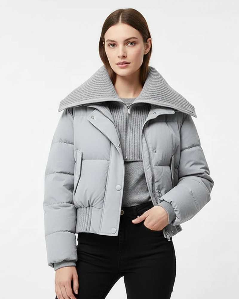 Korte gewatteerde dames pufferjas met brede kraag – Vivienne