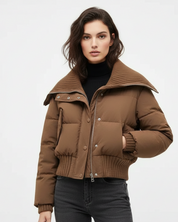 Korte gewatteerde dames pufferjas met brede kraag – Vivienne