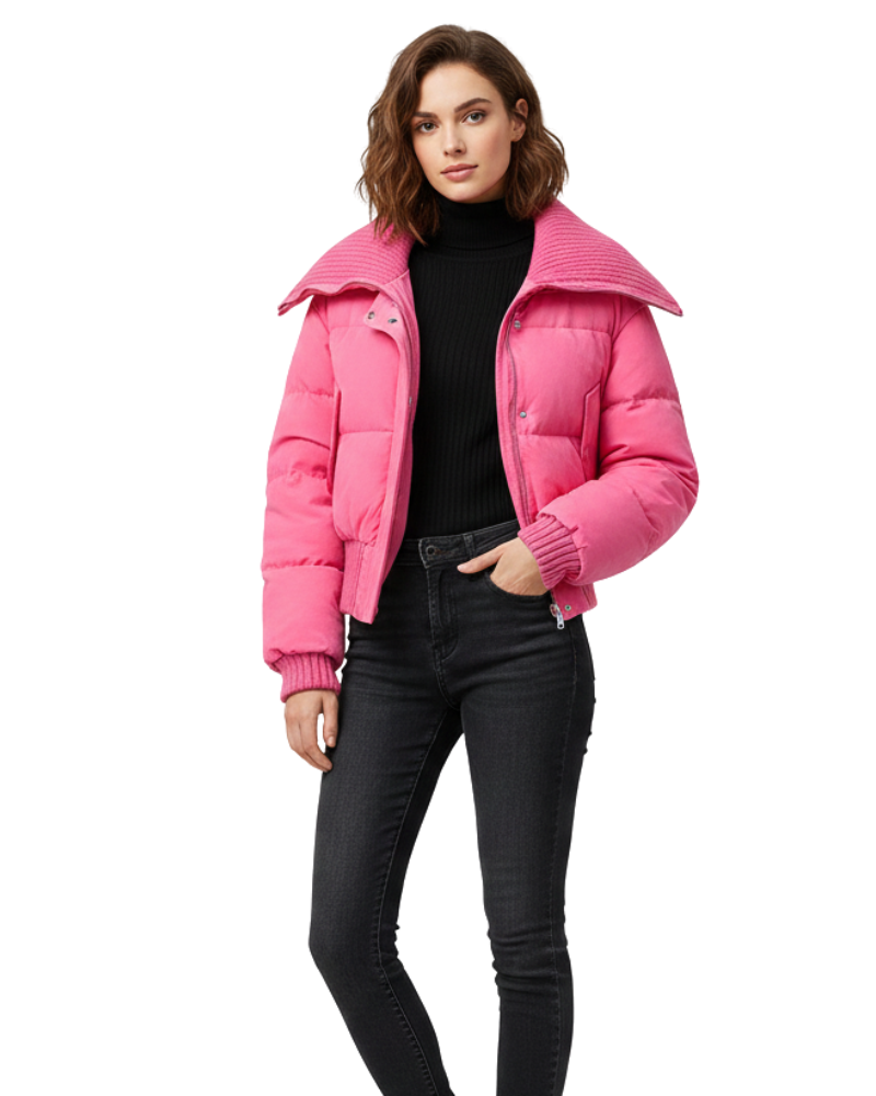 Korte gewatteerde dames pufferjas met brede kraag – Vivienne
