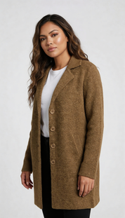 Lange casual damesmantel met omslagkraag